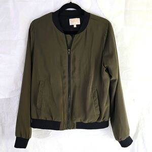 Skies Are Blue Women Jacket Bomber Green Black Quilted Pockets Zip Coat Size L